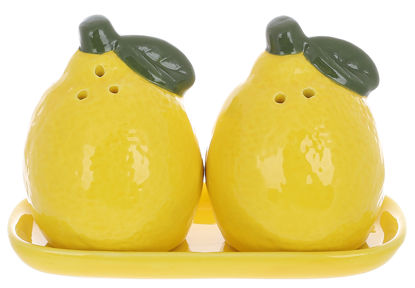 Изображение Набор для специй Lemon: солонка и перечница на керамической подставке BONA 8x см. 928-059